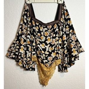 Intimately Free People Women’s Body Suit Sz S Viscose Floral Print Flare…